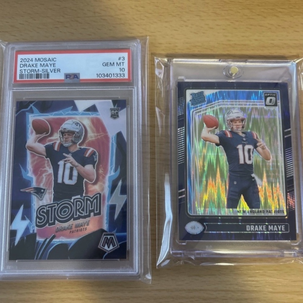 2024 Lot Drake Maye RC- Mosaic Storm Silver PSA 10 and Rated Rookie Purple Shock